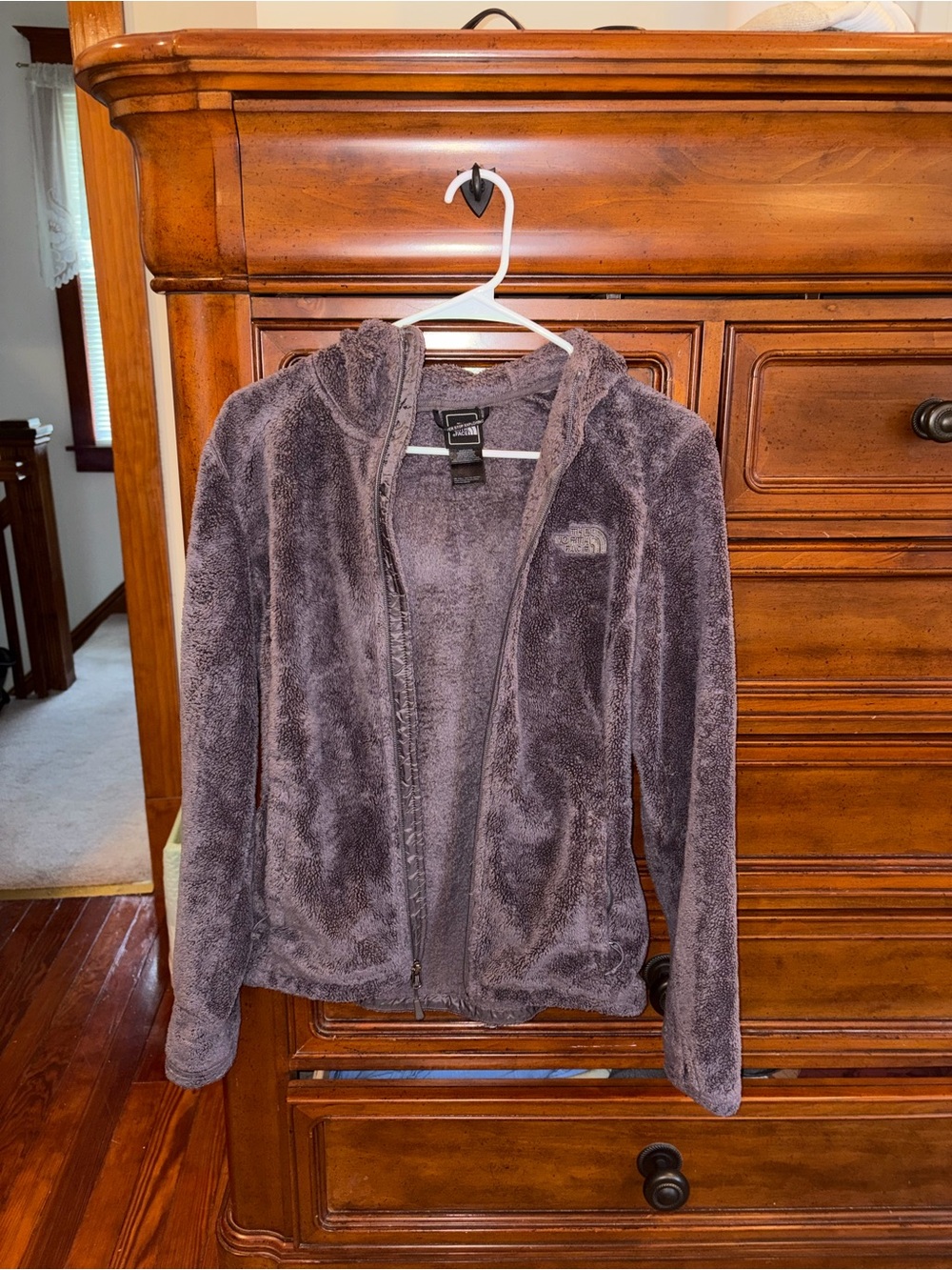 The North Face Fuzzy Fleece Zip Up Hoodie Purple Gray Women’s XS Cozy Jacket